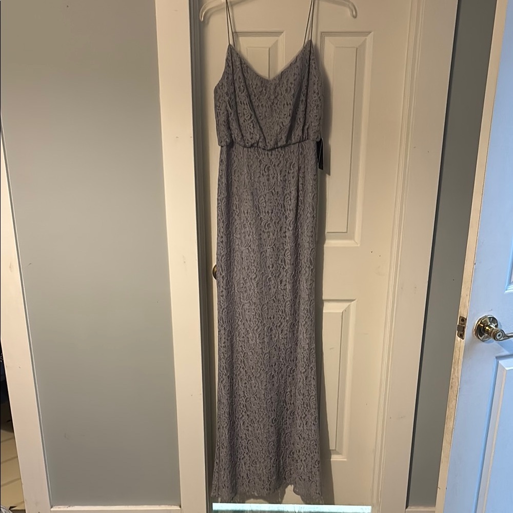 Adrianna Papell Silver Spaghetti Strap Maxi Dress
